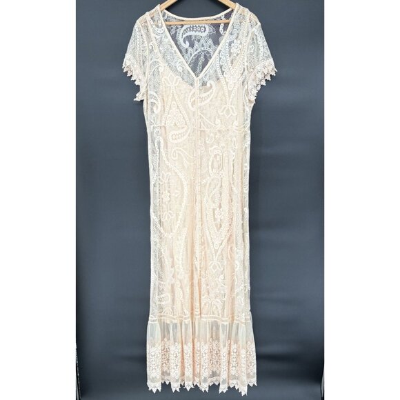 Torrid Women's Maxi Lace Button Front Dress Size 1 Peach Bohemian Boho Chic - Picture 1 of 13